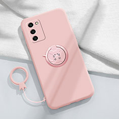 Ultra-thin Silicone Gel Soft Case Cover with Magnetic Finger Ring Stand for Oppo A55 5G Pink