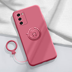 Ultra-thin Silicone Gel Soft Case Cover with Magnetic Finger Ring Stand for Oppo A55 5G Red