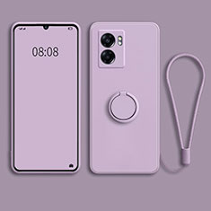 Ultra-thin Silicone Gel Soft Case Cover with Magnetic Finger Ring Stand for Oppo A77 5G Clove Purple