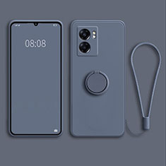 Ultra-thin Silicone Gel Soft Case Cover with Magnetic Finger Ring Stand for Oppo A77 5G Lavender Gray