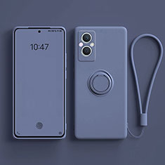 Ultra-thin Silicone Gel Soft Case Cover with Magnetic Finger Ring Stand for Oppo A96 5G Lavender Gray