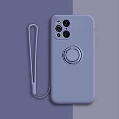 Ultra-thin Silicone Gel Soft Case Cover with Magnetic Finger Ring Stand for Oppo Find X3 5G Lavender Gray