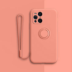 Ultra-thin Silicone Gel Soft Case Cover with Magnetic Finger Ring Stand for Oppo Find X3 Pro 5G Orange