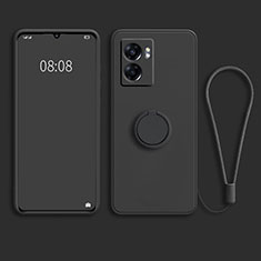 Ultra-thin Silicone Gel Soft Case Cover with Magnetic Finger Ring Stand for Oppo K10 5G India Black