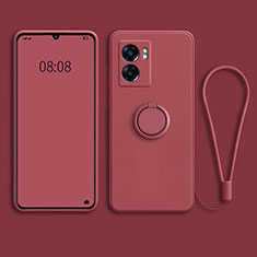 Ultra-thin Silicone Gel Soft Case Cover with Magnetic Finger Ring Stand for Oppo K10 5G India Red