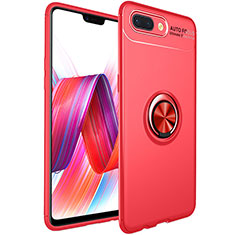 Ultra-thin Silicone Gel Soft Case Cover with Magnetic Finger Ring Stand for Oppo R15X Red