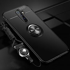 Ultra-thin Silicone Gel Soft Case Cover with Magnetic Finger Ring Stand for Oppo Reno Ace Black