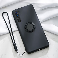 Ultra-thin Silicone Gel Soft Case Cover with Magnetic Finger Ring Stand for Oppo Reno3 Black