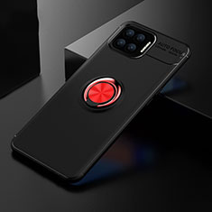 Ultra-thin Silicone Gel Soft Case Cover with Magnetic Finger Ring Stand for Oppo Reno4 F Red and Black