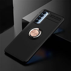 Ultra-thin Silicone Gel Soft Case Cover with Magnetic Finger Ring Stand for Oppo Reno4 Pro 4G Gold and Black