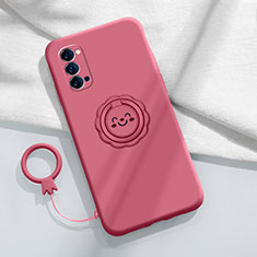 Ultra-thin Silicone Gel Soft Case Cover with Magnetic Finger Ring Stand for Oppo Reno4 Pro 5G Red