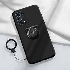 Ultra-thin Silicone Gel Soft Case Cover with Magnetic Finger Ring Stand for Oppo Reno5 Pro 5G Black