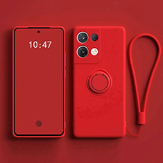 Ultra-thin Silicone Gel Soft Case Cover with Magnetic Finger Ring Stand for Oppo Reno8 Pro+ Plus 5G Red