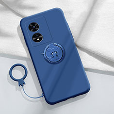 Ultra-thin Silicone Gel Soft Case Cover with Magnetic Finger Ring Stand for Oppo Reno8 T 5G Blue