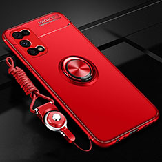 Ultra-thin Silicone Gel Soft Case Cover with Magnetic Finger Ring Stand for Realme Q2 5G Red