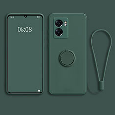 Ultra-thin Silicone Gel Soft Case Cover with Magnetic Finger Ring Stand for Realme Q5i 5G Green