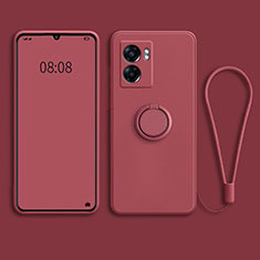 Ultra-thin Silicone Gel Soft Case Cover with Magnetic Finger Ring Stand for Realme Q5i 5G Red