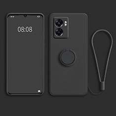 Ultra-thin Silicone Gel Soft Case Cover with Magnetic Finger Ring Stand for Realme V23i 5G Black