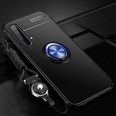 Ultra-thin Silicone Gel Soft Case Cover with Magnetic Finger Ring Stand for Realme X50t 5G Blue and Black