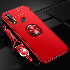 Ultra-thin Silicone Gel Soft Case Cover with Magnetic Finger Ring Stand for Samsung Galaxy A20s Red