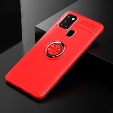 Ultra-thin Silicone Gel Soft Case Cover with Magnetic Finger Ring Stand for Samsung Galaxy A21s Red
