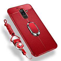 Ultra-thin Silicone Gel Soft Case Cover with Magnetic Finger Ring Stand for Samsung Galaxy A6 Plus (2018) Red