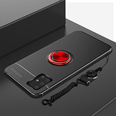 Ultra-thin Silicone Gel Soft Case Cover with Magnetic Finger Ring Stand for Samsung Galaxy A71 4G A715 Red and Black