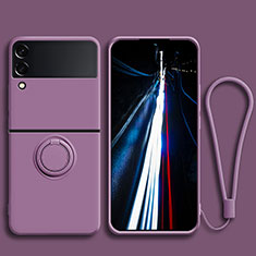Ultra-thin Silicone Gel Soft Case Cover with Magnetic Finger Ring Stand for Samsung Galaxy Z Flip3 5G Purple