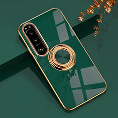 Ultra-thin Silicone Gel Soft Case Cover with Magnetic Finger Ring Stand for Sony Xperia 1 IV Green