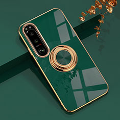 Ultra-thin Silicone Gel Soft Case Cover with Magnetic Finger Ring Stand for Sony Xperia 10 IV SO-52C Green