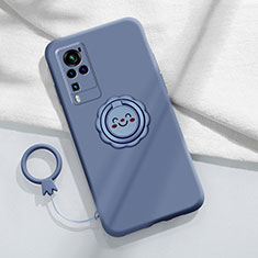 Ultra-thin Silicone Gel Soft Case Cover with Magnetic Finger Ring Stand for Vivo X60 Pro 5G Lavender Gray