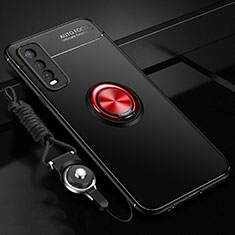 Ultra-thin Silicone Gel Soft Case Cover with Magnetic Finger Ring Stand for Vivo Y20s Red and Black