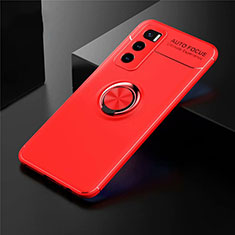 Ultra-thin Silicone Gel Soft Case Cover with Magnetic Finger Ring Stand for Vivo Y70 (2020) Red