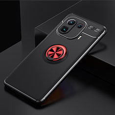 Ultra-thin Silicone Gel Soft Case Cover with Magnetic Finger Ring Stand for Xiaomi Mi 11 Pro 5G Red and Black