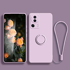 Ultra-thin Silicone Gel Soft Case Cover with Magnetic Finger Ring Stand for Xiaomi Mi 12 Lite NE 5G Clove Purple