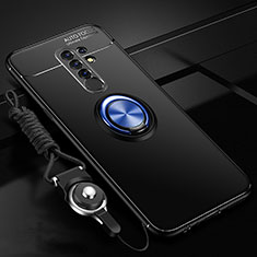 Ultra-thin Silicone Gel Soft Case Cover with Magnetic Finger Ring Stand for Xiaomi Poco M2 Blue and Black