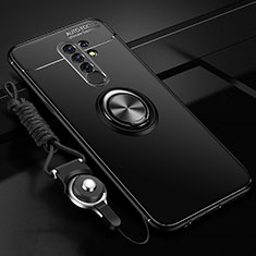 Ultra-thin Silicone Gel Soft Case Cover with Magnetic Finger Ring Stand for Xiaomi Redmi 9 Prime India Black