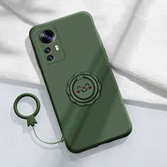 Ultra-thin Silicone Gel Soft Case Cover with Magnetic Finger Ring Stand for Xiaomi Redmi K50 Ultra 5G Midnight Green