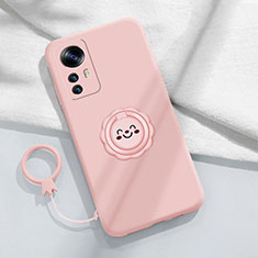 Ultra-thin Silicone Gel Soft Case Cover with Magnetic Finger Ring Stand for Xiaomi Redmi K50 Ultra 5G Pink