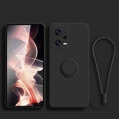 Ultra-thin Silicone Gel Soft Case Cover with Magnetic Finger Ring Stand for Xiaomi Redmi Note 12 Explorer Black