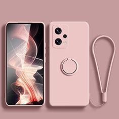 Ultra-thin Silicone Gel Soft Case Cover with Magnetic Finger Ring Stand for Xiaomi Redmi Note 12 Explorer Pink