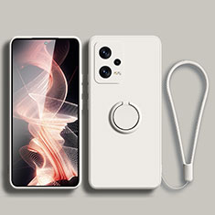 Ultra-thin Silicone Gel Soft Case Cover with Magnetic Finger Ring Stand for Xiaomi Redmi Note 12 Pro+ Plus 5G White