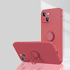 Ultra-thin Silicone Gel Soft Case Cover with Magnetic Finger Ring Stand G01 for Apple iPhone 15 Plus Red