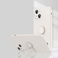 Ultra-thin Silicone Gel Soft Case Cover with Magnetic Finger Ring Stand G01 for Apple iPhone 15 White