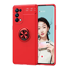 Ultra-thin Silicone Gel Soft Case Cover with Magnetic Finger Ring Stand JM1 for Oppo A74 5G Red
