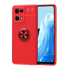 Ultra-thin Silicone Gel Soft Case Cover with Magnetic Finger Ring Stand JM1 for Oppo F21 Pro 4G Red