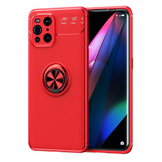 Ultra-thin Silicone Gel Soft Case Cover with Magnetic Finger Ring Stand JM1 for Oppo Find X3 5G Red