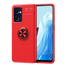 Ultra-thin Silicone Gel Soft Case Cover with Magnetic Finger Ring Stand JM1 for Oppo Find X5 Lite 5G Red