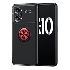 Ultra-thin Silicone Gel Soft Case Cover with Magnetic Finger Ring Stand JM1 for Oppo K10 Pro 5G Red and Black