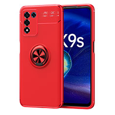 Ultra-thin Silicone Gel Soft Case Cover with Magnetic Finger Ring Stand JM1 for Oppo K9S 5G Red